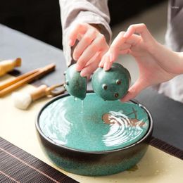 Bandejas de té bandeja de cerámica creativa Arte redondo chino Ceremonía de mesa de porción de la meseta Accesorios de cocina oriental
