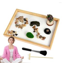 Theebladen DIY Zen Garden Kit Meditatie tafelbladzandbladen mini Sandbox Japanse stijl Home Decor bevat 3 tassen voor bureaus kantoren
