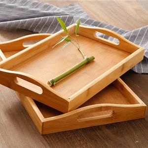 Plateaux de thé navire gratuit de service bac avec des poignées idéales pour le petit-déjeuner à dîner ou tout aliment en bois en bambou