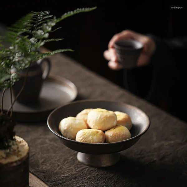 Bandejas de té doradas de cerámica bandeja de pastel de cerámica retro estilo japonés ceremonia mesa plato de fruta plato