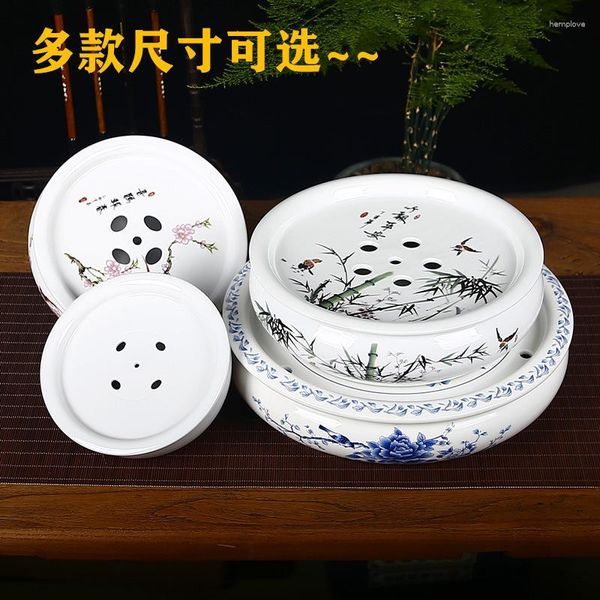 Bandejas de té Hogar Mesa simple Porcelana azul y blanca Chaoshan Set Almacenamiento de agua Bandeja pequeña Cerámica T