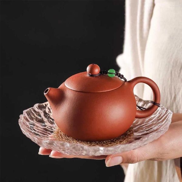 Bandejas de té tacups de estilo de estilo japonés almohadillas de aislamiento mini bandeja de tetera redonda platillo verde negro de 16 cm mesa de placa de vidrio decorar