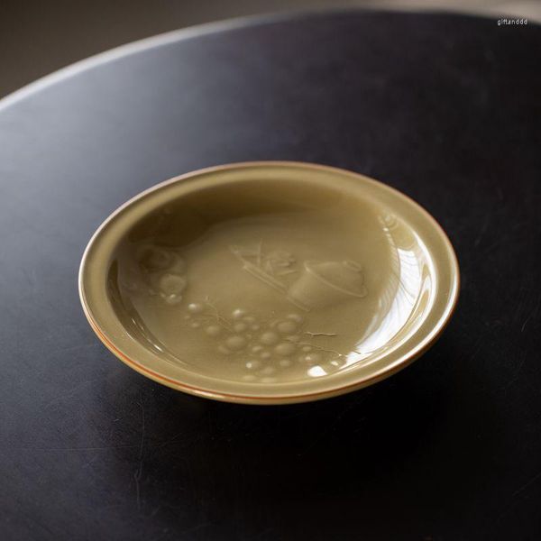 Plateaux à thé Jingdezhen Ding Ware plateau de Pot jaune porcelaine Gaiwan théière créative Relief écureuil Table à gâteau