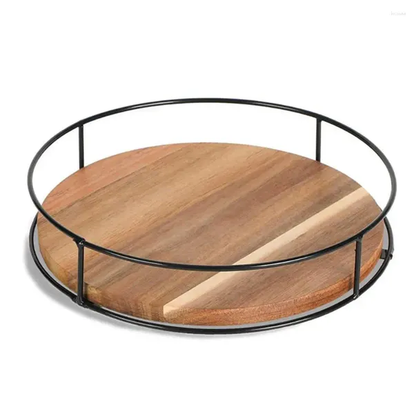 Bandejas de té Organizador de gabinete de cocina condimento de madera giratoria con lados de acero para despensa giratoria de 360 ​​grados