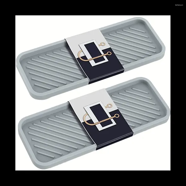 Bandejas de té Guardadora de fregadero de cocina Bandeja de bandeja de bandeja de esponja para el mostrador de baño Jabón de silicona gris 2pc