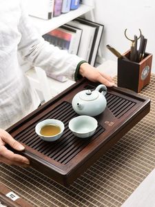 Plateaux à thé salon ménage Simple rétro rectangulaire stockage d'eau Type Drain bambou plateau créatif ensemble Table