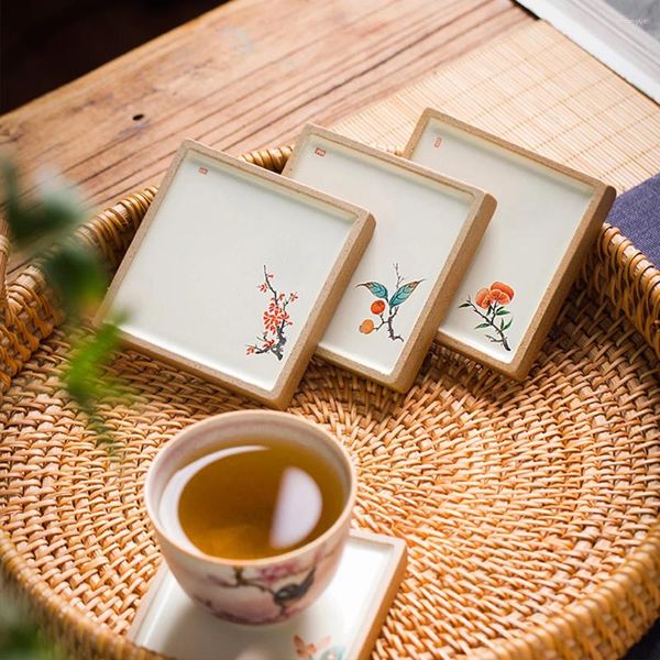Plateaux de thé Lotus Lyrchee Design Hand imprimé Retro en céramique tasse de tasse pour tas de thé carré home office de thé à thé