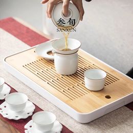 Plateaux de thé plateau en bambou minimaliste vintage rangement d'eau carré en bois de service accessoires de cuisine