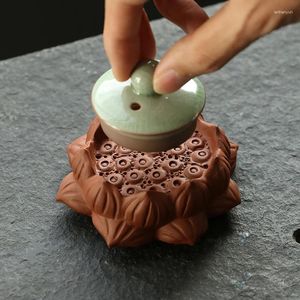 Plateaux de thé Purple Sand Lotus Pet Ornement Téapot Tépot du couvercle Kungfu Ensemble peut élever des accessoires de cérémonie de jeu de haute qualité