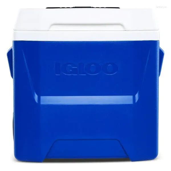 Bandejas de té QT Laguna Refrigerador de cofre de hielo con ruedas Bandeja de vidrio azul Comida de madera negra para servir Baloondog de ratán Blanco