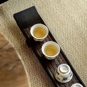Plateaux à thé de qualité 1 pièce, porte-gobelet Paulownia en bambou, tapis de tasse à thé, plateau rétro à jambes hautes, ensemble de Table en bois