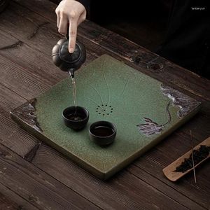 Plateaux de thé Retro Creative Ceramic Tray Antique Gilt Stoare Table de drainage carré à double usage style Japonais Simple