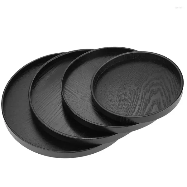 Bandejas de té Forma Redonda Madera Maciza Café Bocadillos Comidas Bandeja para Servir Plato Restaurante 21cm Mármol Negro