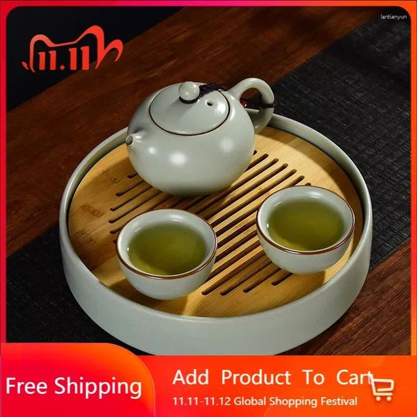 Bandejas de té redondas pequeñas, bandeja de cocina, mesa china de cerámica, depósito de Kungfu, meseta de huevos de bambú, accesorios para el hogar, regalo