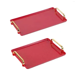 Plateaux à thé plateau de service rouge avec poignées en métal poli plaque comptoir de Style de luxe