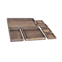 Plateaux de thé Ensemble de 7 portions en bois avec poignée plate à manger empilable pour le salon salle de bain ou tiroir de bureau