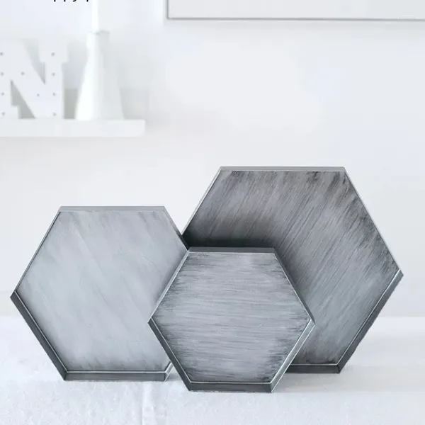 Plateaux de thé Plateau argenté Hexagon Bijoux de rangement Assiette décoration Dessert de bureau