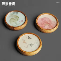 Plateaux de thé en bois massif et en bambou rose motif peint à la main à la main de petite arme étagère
