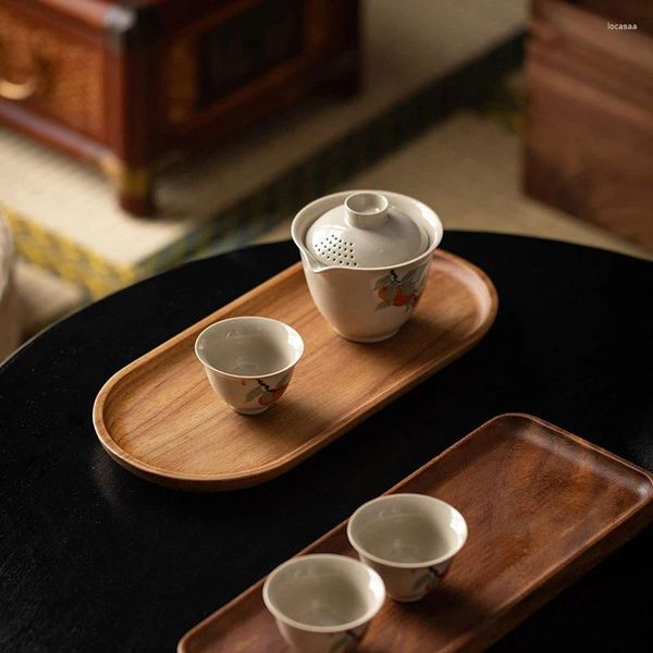 Plateaux à thé, vaisselle ronde en bois massif, assiette à Dessert, plateau en bois de style japonais, collation fruits secs