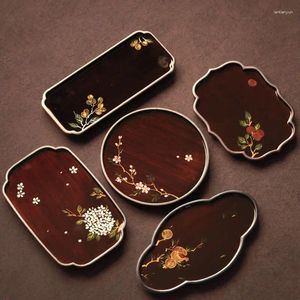 Plateaux de thé TRACHE VINTAGE TRAY DES MAISONS CHINAGE Tableau d'accueil de style chinois Desktop Bamboo Set Storage Decorative Flower Embellissements