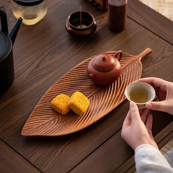 Bandejas para té, bandeja de hojas de madera para juego de tazas, fruta, serpiente, postre, decoración del hogar, oficina, muestra de plato de hojas de nogal negro