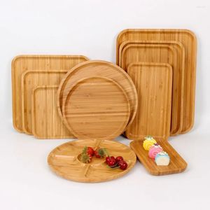 Theebladen Houten Ronde Serveerschaal Dienblad Pizza Saladebord Ontbijtvoedsel Fruit Brood Dessertcontainer Mat Snacks Schotel