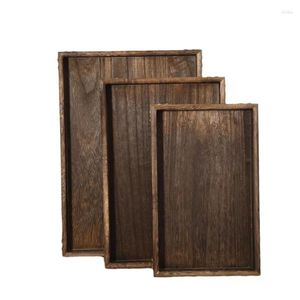 Plateaux à thé Plateau de service en bois avec poignée, facile à nettoyer, pratique pour centre de table décoratif rustique rectangulaire