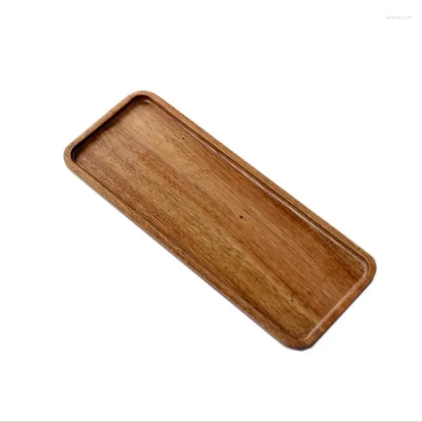 Bandejas de té Bandeja de almacenamiento de madera multiusos para servir alimentos, bebidas, té rectangular, postre, caramelo, fruta, pan, plato de madera maciza para el hogar