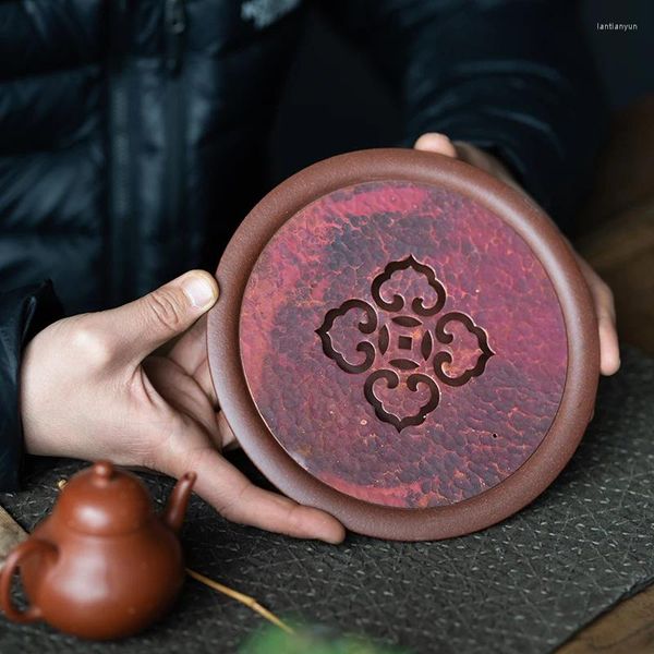 Plateaux de thé yixing sable violet sable à la main à la main de table haut de gamme Hammer Feille en cuivre Ruyi Hottle Pott Potte