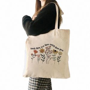 Leer ze liefhebbende ze zien groeien fr print canvas schoudertas Teacher's Day cadeau tas tas perfect voor ccerts i83a#