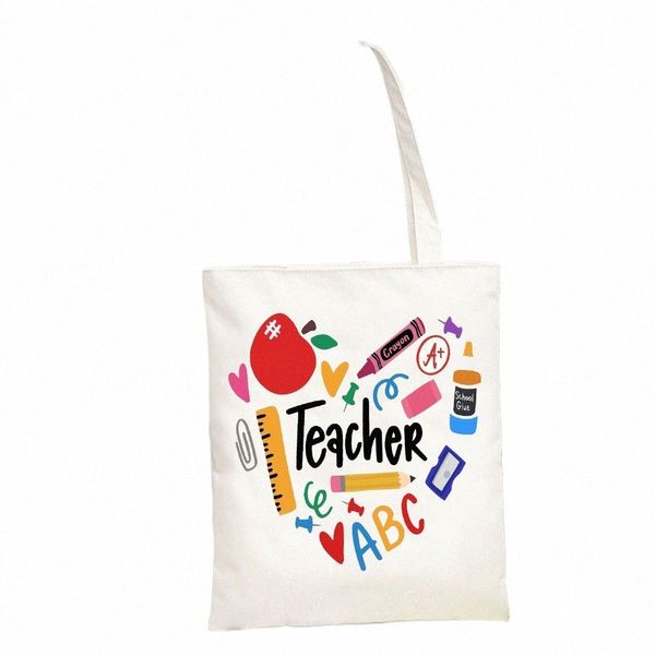 Teacher Love Inspire Women Shopper Shop Bag Canvas Bolso de hombro Bolsos femeninos Bolsa de asas de almacenamiento plegable reutilizable El mejor regalo T3U0 #