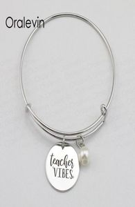 Leraar Vibes Inspirerende hand gestempelde gegraveerde charme hanger Uitbreidbare draad armband Bangle cadeau mode sieraden10pcslot l99524824949