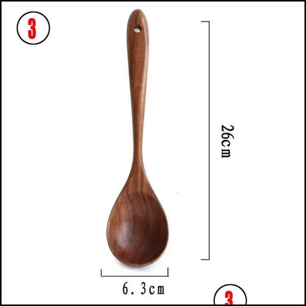 Vestiaire en teck Natural Thailand Pièces de table en bois Spoon Lawle Turner Long Rice Colander Soup Skimmer Cooking Spoons DHY7L S