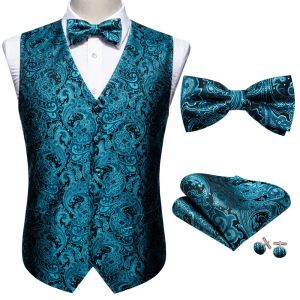 Wintertaling Blauwe Bloemen Zijden Vest Mannen Pak Vest Vlinder Zakdoek Manchetknopen BowTie Vest Barry.Wang Business