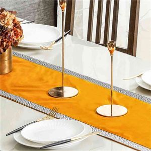 Chemin de table de luxe bleu sarcelle pour salle à manger fête de mariage gâteau de Noël floral décoration en tissu doux nordique moderne 210708