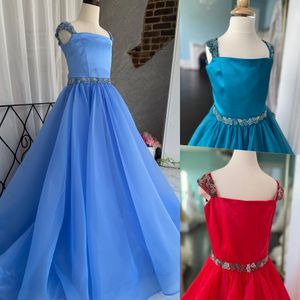 Teal Girl Pageant Dress 2023 Sherri Crystal Straps Organza Little Kids Birthday Formal Party Wear Robe Infant Toddler Teens Preteen Tiny Young Junior Miss Children