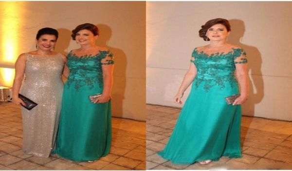 Vestidos para la madre de la novia en verde azulado para bodas Encaje con pliegues de cristal Tallas grandes Madre del novio Vestidos de noche para invitados a la boda 5138118