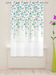 Groenblauw grijze bloemen pure gordijnen voor woonkamer raam screening transparant voile tule gordijn cortinas gordijnen huisdecoratie