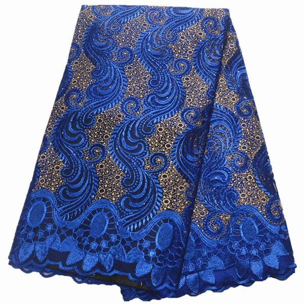 Tissu en dentelle sarcelle 2019 tissu nigérian en dentelle de haute qualité pour les femmes robe tulle africain avec des pierres 5 mètres par piece259Q