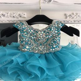 Vestido de concurso de niña verde azulado para niños niños pequeños 2019 Cupcake Glitz Crystal Rhinestone Ruffle Baby Girl Prom Dance Dance Scal202d