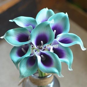 Lys Calla Picasso violet sarcelle, fleurs au toucher réel pour Bouquets de mariage en soie, couronnes décoratives de lys artificiels 310n