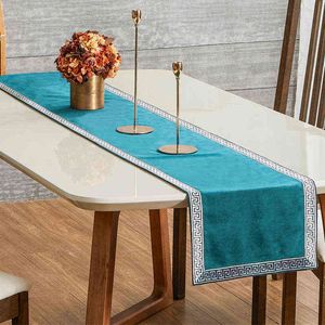 Teal Table Runners Moderne Géométrique De Luxe Chemin De Lit Tissu Rectangle Doux Table À Manger Décoration Pour La Fête De Mariage 211117