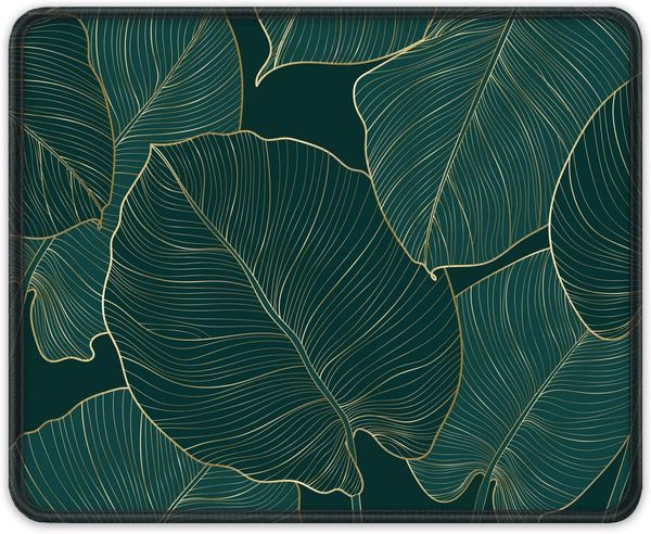 Tapis de souris bleu sarcelle feuilles tropicales tapis de souris en caoutchouc antidérapant Boho avec bords cousus durables pour ordinateur portable de bureau de travail de jeu