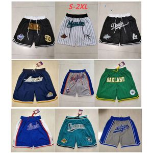 Team Baseball Jersey Cubs Pocket Pants Zipper Marlins Dodgers Astros Shorts Blauw Wit Zwart Green Grootte S-XXL