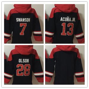 Sweat à capuche pour équipe de baseball, Acuna Jr. Swanson Olson, pour les fans, taille S-XXXL, couleur rouge