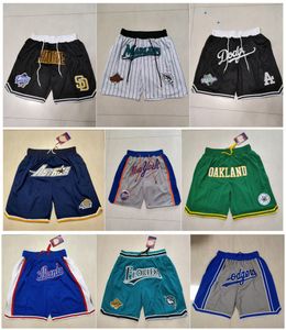 Team Baseball Shorts Jersey Cubs Zipper Pocket Pants Zipper Marlins Dodgers Astros Shorts Blauw Wit Zwart Green Size S-XXL