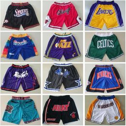 Equipo de baloncesto Just Don Shorts deportivos cortos Pantalones HipPop con bolsillo Pantalones deportivos con cremallera Azul Blanco Negro Púrpura Equipo Hombres Tamaño de puntada S-XXXL