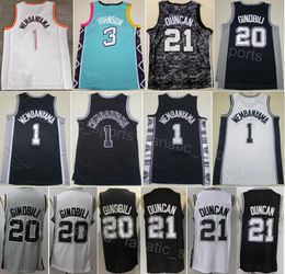 Teambasketbal Victor Wembanyama Jersey 1 Man City verdiende Keldon Johnson 3 Manu Ginobili 20 Tim Duncan 21 Borduurvereniging voor sportfans Uitstekende kwaliteit