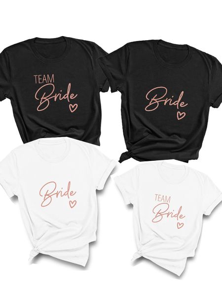 Team Bride Bride Squad Hen Party Bachelorette Party T-shirts 2022 Black Rose Blanc Grey Grey Girl Wedding Femme Tops