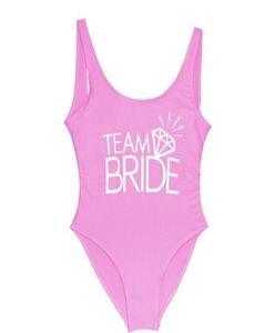 Team Bride Letter Print Diamond Patroon Swimsuit Dames Swimwear Monokini Sexy Bodysuit Jumpsuit Bathing Suit Wedding 210619394776